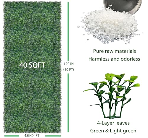 ODTORY Artificial Boxwood Roll,48x120 in (40 sqft) UV-Anti Faux Ivy Boxwood Hedge Leaf Grass Wall for Patio Balcony Privacy, Garden, Backyard Greenery Wall Backdrop and Fence Decor - size: 48 in x 120 in- Boxwood