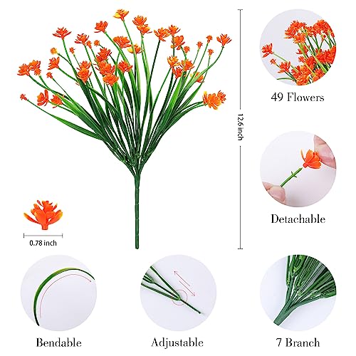 AGIRL 24 Bundles Artificial Fall Flowers Outdoor Indoor Decoration,Fake Plastic Flowers,Faux Mums Plant for Thanksgiving Fall Decor,for Hanging Outside Garden Front Door Porch Patio Window Box - color: Orange Red, size: 24
