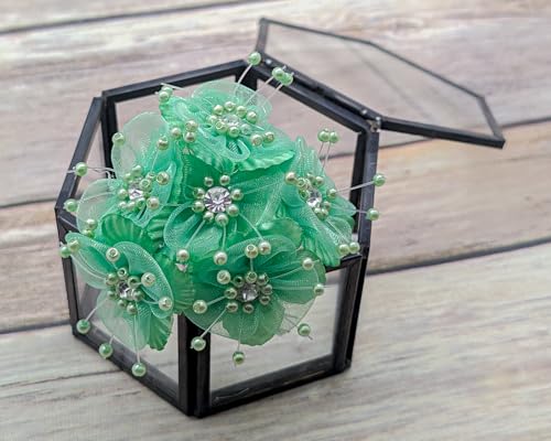 72PC Artificial Organza Flower Rhinestone Pick for Home Craft Decor DIY Wedding Bridal Veil Headband Dress Cake Topper Embellishment Scrapbook Favor Corsage Floral Bouquet Arrangement (Mint Green) - color: Mint Green