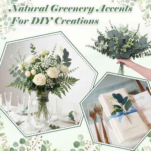 240 Pcs 5 Kinds Mixed Eucalyptus Leaves Stems Artificial Eucalyptus Leaves Bulk Silver Dollar Faux Greenery Picks for Wedding Vase Bouquet Centerpieces Decor - size: 240 Pcs