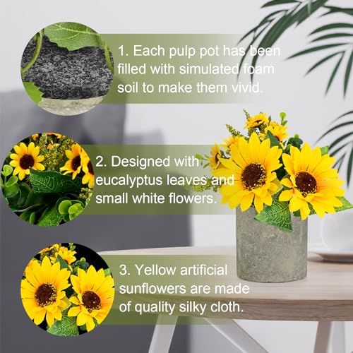 3 Potted Artificial Plants Flowers for Home Decor Indoor, Centerpiece Table Decorations for Dining Room and Coffee Table, Yellow - color: Yellow