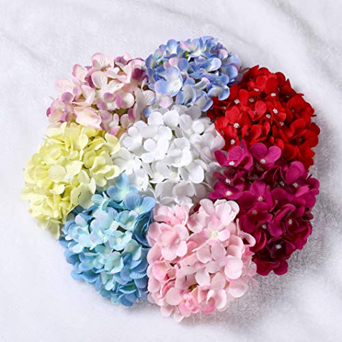 Silk Hydrangea Heads with Stems Artificial Flowers Heads for Home Wedding Decor,Pack of 10 (Light Purple) - color: Light Purple