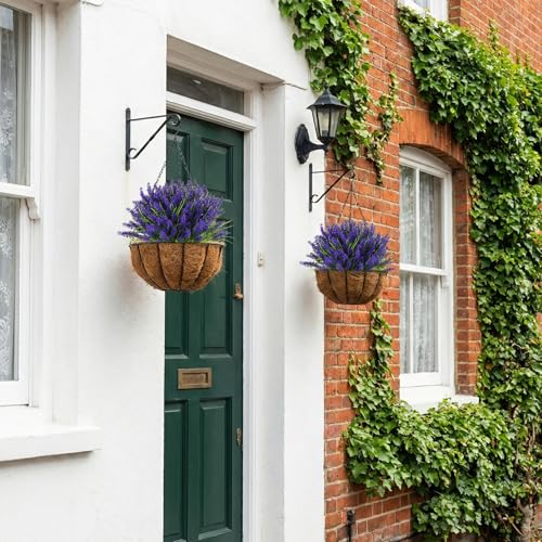 CEWOR Artificial Plants Outdoor Fake Monkey Grass with Lavender Flowers Grass UV Resistant Faux Plants for Garden Porch Window Patio Planter Pathway (24 Bundles) - color: Purple Lavender