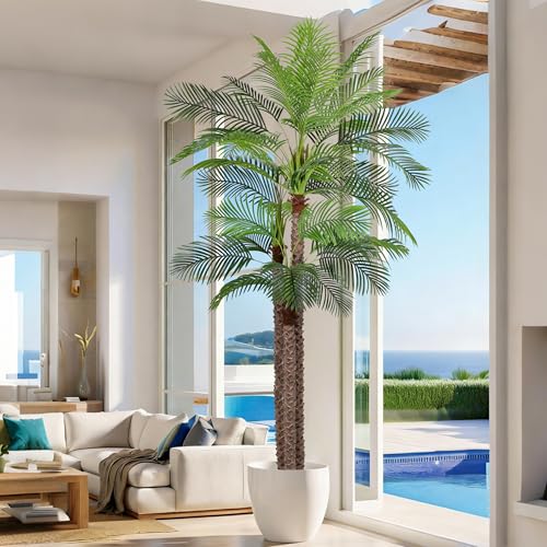 10ft Large Artificial Palm Tree for Outdoors Faux Triple Phoenix Palm with 36 Leaves,120 Inch Tall Fake Tropical Palm Tree for Patio,Poolside,Garden,Home Office Indoor Decor(10feet,1Pack)