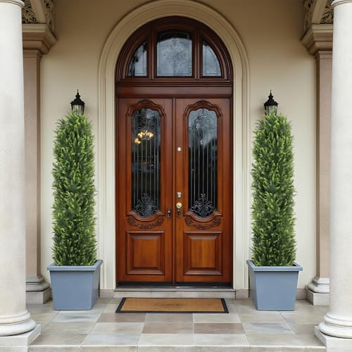 THE BLOOM TIMES 6FT Tall Artificial Cedar Topiary Trees Set of 2, UV Resistant Large Faux Cypress Evergreen Plants for Outdoor Planters, Realistic Fake Bushes & Shrubs for Front Porch Christmas Decor - color: Lush Cypress Trees, size: 6 Foot