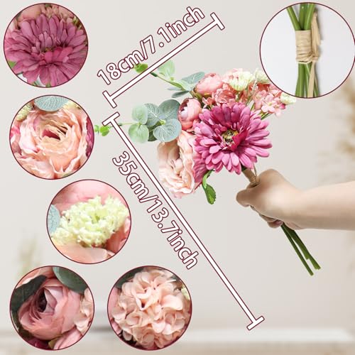 Zerzsy Artificial Flowers Bouquets, 4PCS Mixed Pink Artificial Peonies,Fake Flower Holding Flowers Wedding Bouquet for Bride Spring Home Desk Decor - color: Pink-4, size: 1 Bouquet