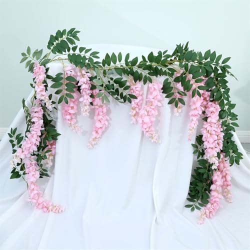 1pc/2pcs Encrypted Flower Vine Wisteria Artificial Flowers Garland,White Wisteria Hanging Flowers Flower Garland Decorations for Home Garden Outdoor Ceremony Wedding Arch Decoration (Pink, 1pc) - color: Pink, size: 71 inches