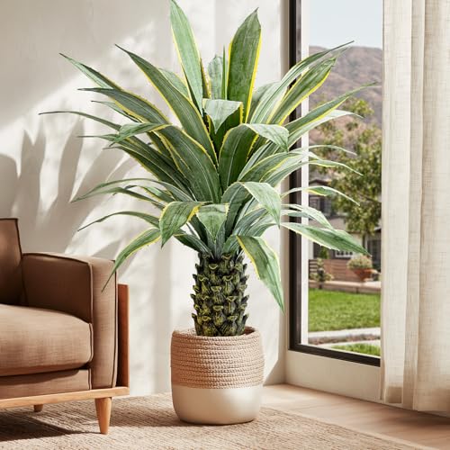 Artificial Agave Plant Potted Plants for Indoor Outdoor Fake Agave Tree in Pot Realistic Faux Tree with 42 Leaves for Home Living Room Office Garden Front Porch Patio Decor (51inch-1 Pc Potted Yellow) - size: 51inch-1 Pc Potted Yellow