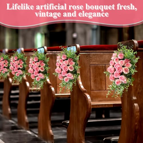 Zeyune 8 Pack 12 Inch Wedding Bouquets for Bride Bridesmaid Red Artificial Rose Bouquet Fake Silk Roses Flowers Bunches Bulk for Home Office Garden Parties(Pink) - color: Pink
