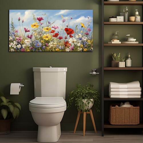 Flower Wall Art for Bedroom Teen Girl Colorful Artwork for Wall Floral Wall Decor for Living Room Ready to Hang 20 x 40 Inch - color: Yellow Red White, size: 40"L x 20"W