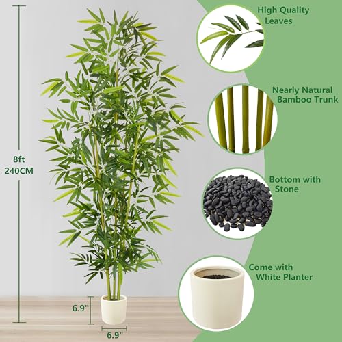 Warmplants 8ft Artificial Bamboo Tree, 96” Tall Large Fake Bamboo Plant with White Planter, Faux Trees for Indoor Outdoor Home Garden Entryway Office Décor - color: Bamboo, size: 8ft