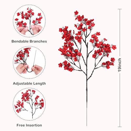 Waipfaru Red Fake Flowers, 15 Pcs Babys Breath Artificial Flowers, Real Touch Silk Flowers Fall Stems for Spring Summer Fall Thanksgiving Christmas Decor Floral Arrangement - color: Red, size: 15pcs