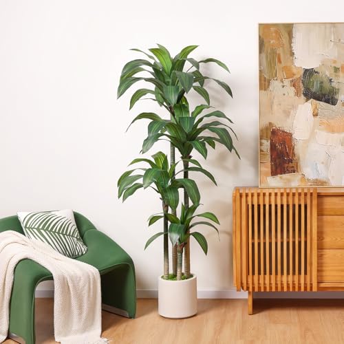 Artificial Dracaena Tree 6ft, Tall Fake Dracaena Plants with White Planter, Faux Dragon Tree Indoor Floor Plant for Home Decor Office Living Room Porch Housewarming, 1Pcs - size: 6ft