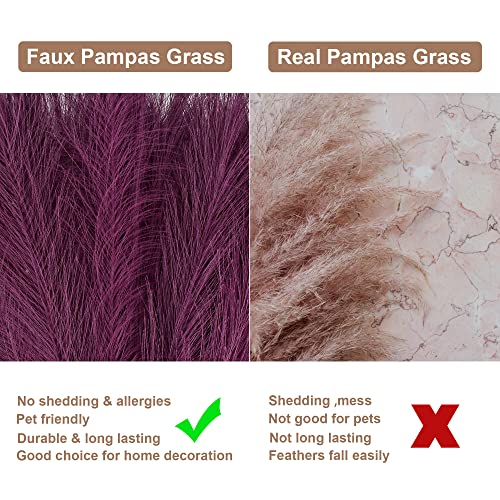 Dark Purple Pampas Grass Small, 30 Pcs 17" Faux Pampas Grass Short Decor, Pompas Grass Flower Arrangement and Vase Filler for Boho Home Wedding Decoration - color: Dark Purple, size: 17'' Tall