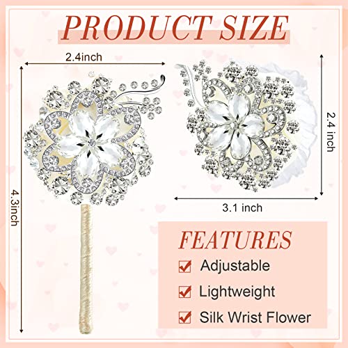 Yunsailing 2 Pcs Rhinestone Wrist Corsage and Boutonniere Set - Artificial Flower Corsage Wristlet for Wedding Prom Homecoming Bridesmaid Bridal Shower Anniversary Formal Event(Silver Ivory,Crystal) - color: Silver Ivory, style: Crystal