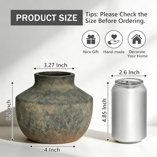 Ceramic Flower Vase, 5.5 Inch Small Flower Rustic Vase, Decorative Vase Short Pottery Vase for Home Decor, Living Room, Entryway, Table, Shelf - color: 5.5"h-vintage Black