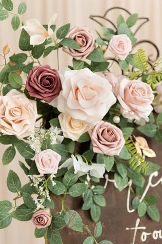 Ling's moment 2pcs Wedding Flowers Garland Artificial Floral Swag Arch Decorations Greenery Arrangements Dusty Rose Cream Ceremony Reception Garden Easel Wall Entryway Outdoor Board(NOT Include Sign) - color: Dusty Rose & Cream