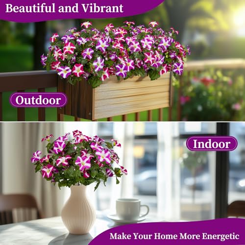 19 Inch Artificial Fake Flowers for Outdoor,4 Pcs Faux Silk Petunias Spring Flowers for Outside for Indoor Porch Planter Front Door Garden Patio Window Box Home Decor(Double Red Lotus) - color: Double Red Lotus