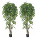 AMERIQUE 691322305166 Gorgeous & Massive 7' Bamboo Trees Artificial Silk Plant with UV Protection, with Nursery Plastic Pots, Feel Real Technology, Super Quality, (Pack of 2), 84" Each, Green