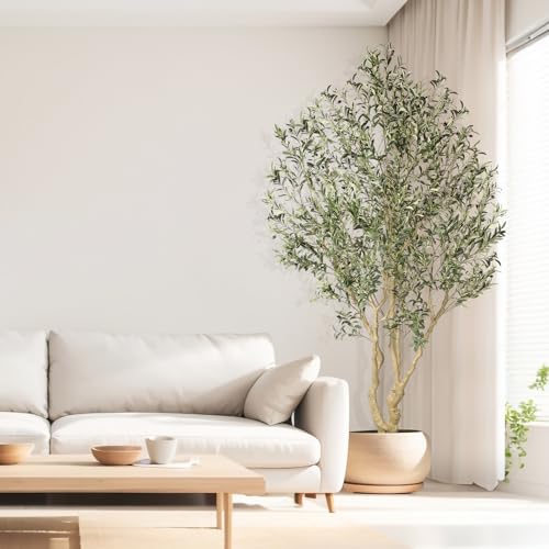 Realead Artificial Olive Tree 8ft - Large Faux Olive Tree with Realistic Leaves and Olives - Full and Grand Design Fake Olive Tree with Sturdy Base for Indoor Office Decor - size: 8ft