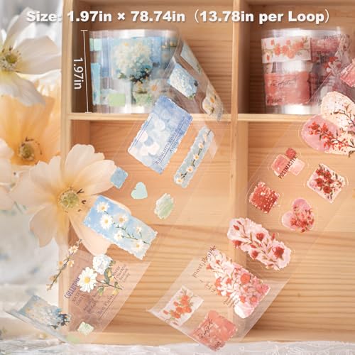 6 Rolls Floral Pre-Cut PET Sticker Tape Set, 1.97in x 78.7in Each, Vintage Botanicals & Script for Scrapbook Journals, Planners, DIY Décor - style: Floral Musings