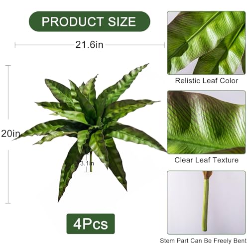 4 Pcs Artificial Greenery Stems Fake Bird Nest Fern Faux Branches Artificial Plants Realistic Fake Dracaena Realistic Plants for Indoor Outdoor Porch Patio Home Office Living Room Decor (Brown Green) - color: Brown Green