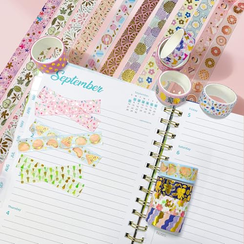 60 Rolls Floral Washi Tape Set,Flower Patterns Decorative Skinny Blooms Masking Tapes with Gold Foil Supplies for Arts,Scrapbook,Planner,DIY Arts and Crafts,Gift Wrapping