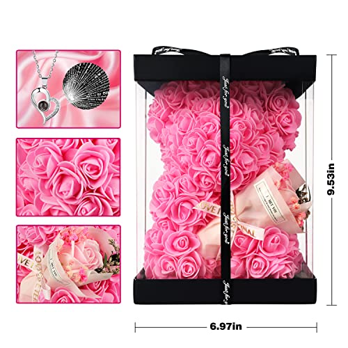 Mothers Day Rose Gifts for Mom—Ladies' Rose Teddy Bear, Artificial Rose Teddy Bear Birthday Bouquet, Mother's Day Rose Gifts, the Perfect Choice for Your Wife, Mom, or Grandma - color: Pink
