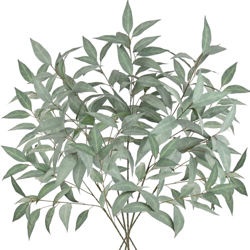 Briful Set of 6 Faux Eucalyptus Stems 39.5 '' Long Stem Artificial Branches for Vase Round Year Greenery Stems Realistic Gray Eucalyptus Leaf Sprays for Home Decor Indoor Party Wedding - color: 6pcs Gray Green