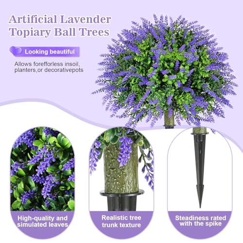 Set of 2 Artificial Christmas Boxwood Topiary Ball Shrubs, 20" UV-Resistant Faux Outdoor Plants with Ground Spikes — Realistic Purple and Green Decorative Bushes for Porch, Patio, Garden, Yard Décor - color: 2pcs 20in Lavender Boxwood