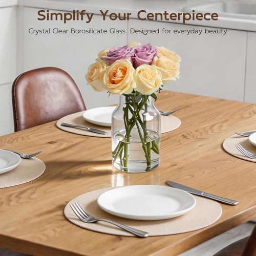 Clear Glass Vase, 8 inch Glass Flower Vase for Plants, Small Vase for Vases for Centerpiece, Home, Wedding, Living Room, Dining Table - size: 4.7"W x 7.8"H