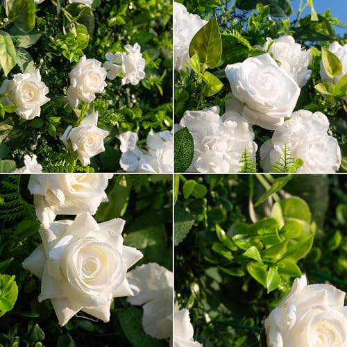 Artificial Flower Wall Panels, 3D Silk Rose Floral Backdrop, Roll Up Floral for Wedding, Baby Show, Party and Home Decor, Quick Assembly/Storage, Both Eco ＆ Pet Friendly, 4ft*8ft - color: Whitehar, size: 4ft*8ft