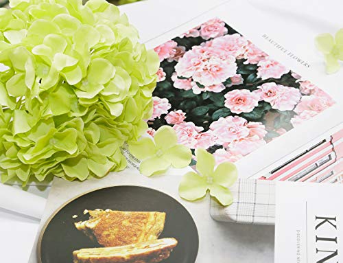 DuHouse Artificial Bigger Silk Hydrangea Flower Heads with Stem Fake Green Hydrangea Flowers for Wedding Home Garden Centerpiece Pack of 6 - color: Green