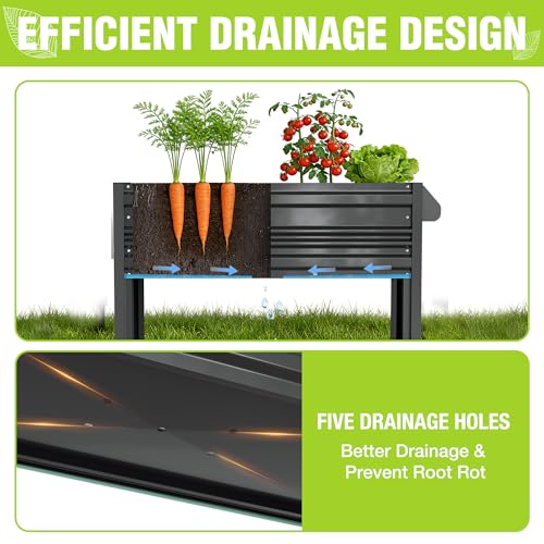 WORKPRO Galvanized Raised Garden Bed with Legs & Wheels, 37x14.6x31.6in, 400LB Capacity Elevated Planter Box for Garden, Backyard, Patio & Deck, Black