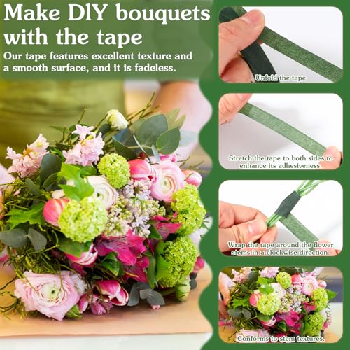 2 Roll Brown& Green Floral Tape 1/2" Width Flower Tape Florist Binding Tapes Waterproof Florals Tapes for Fresh Flowers Bouquets Stem Wrapping and Floral Arrangement Supplies