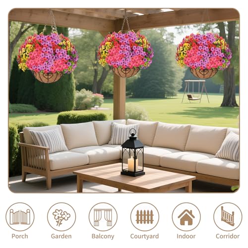 Artificial Hanging Flower for Outdoors, Fake Hanging Basket for Outside,1 Hanging Basket with 13 Pcs Faux Silk Flowers for Porch, Balcony and Patio Decor(Mixed) - color: Mixed, size: Hanging Artificial Flower(1 Pcs)