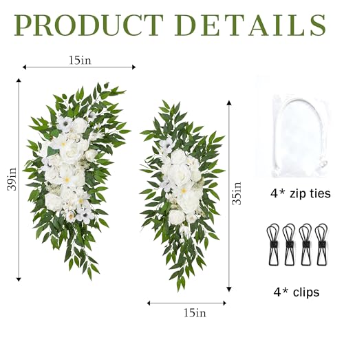 Ting's time Wedding Arch Flower Pack of 2 Artificial Silk Large Flower Swag Wedding Arches for Ceremony Reception Backdrop Floral Decor for Fall Wedding Party Ceremony（White） - color: White