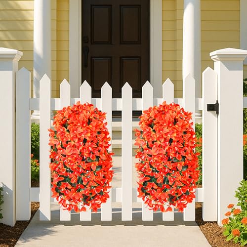 Faux Bougainvillea Artificial Fall Flowers for Outdoors, 2 Pcs Fake Fall Flowers Artificial for Decoration, Artificial Hanging Flowers UV Resistant Silk Flowers for Outside Planter Porch Patio