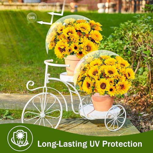 Artificial Sunflowers for Outdoors, 10 Bundles Fake Silk Sunflowers with Eucalyptus Leaves UV Resistant for Home Outside Front Door Porch Planters Garden Balcony Yard Patio Wedding Party Decor