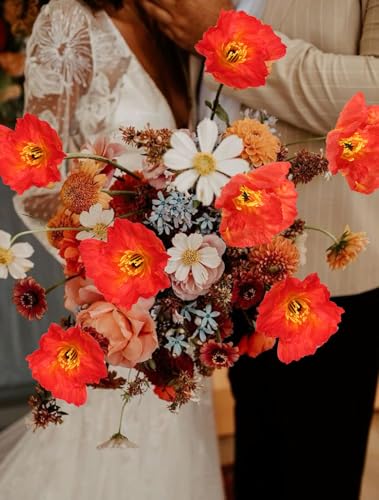 6PCS Long Stem Poppy Flowers Artificial 41.3in Faux Poppy Flowers Silk Flowers for Tall Vase Wedding Party Office Decor(OrangeRed) - color: Orangered