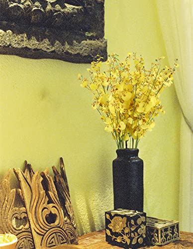 Yellow Orchids Artificial Flowers,10 PCS (Each 37'') Fake Orchid Artificial Orchids Long Stem Artificial Flowers Fake Silk Flowers for Indoor Outdoor Wedding Home Office Decoration(Yellow) - color: Yellow