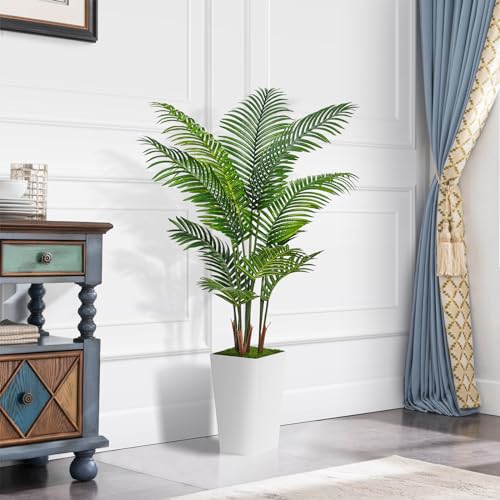 ASTIDY Artificial Palm Tree 5FT - Fake Tree with White Tall Planter - Faux Tropical Areca Floor Plant in Pot - Artificial Silk Plant for Home Office Living Room Decor Indoor - color: White, size: 5ft