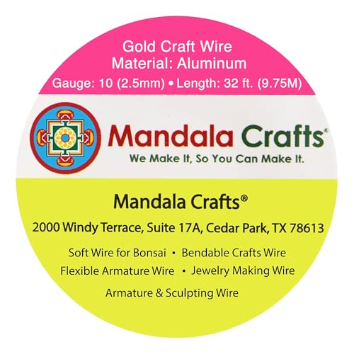 Mandala Crafts 10 Gauge Anodized Aluminum Craft Wire for Jewelry Making - 32 FT Colored Flexible Gold Tone Wire - Bendable for Bonsai Armature Crafting Sculpting - color: Gold, size: 10 Gauge