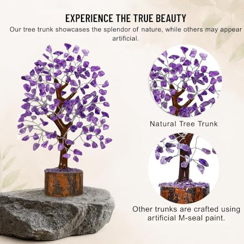 ANAYA AGATE Amethyst Crystal Tree of Life - Handmade Healing Bonsai Purple Tree for Home & Office Decor, Positive Energy & Good Luck, Ideal for Christmas Decor & Birthday Gifts for Women, Men - color: Amethyst Silver Wire (300 Beads)