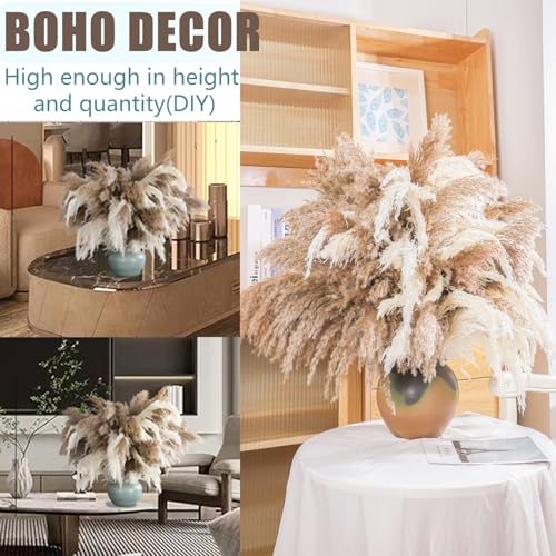 28" inch 20 Stems Large Pampas Grass Decor - Fluffy Brown & White Pampas Grass Decor Tall Pompas Grass for Floor Vase - Boho Home Decor Wedding Decor Natural Flower Bouquet - size: 20pcs 10brown & 10white