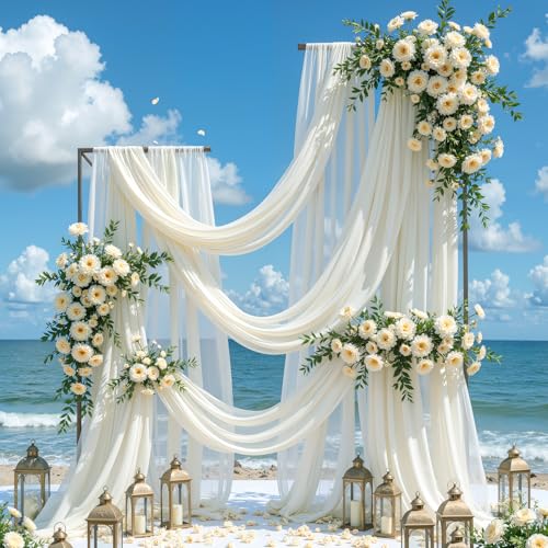 Wedding Arch Draping Fabric, 1 Panel 18FT Cream White Sheer Backdrop Curtain Chiffon Fabric Drapery Voile Scarf Draping Panels for Wedding Archway Ceremony Curtain Valance Party Decoration - color: Cream White, size: (1 Panel )6 Yards/18ft