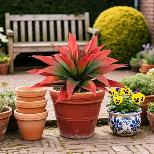 Artificial Agave Faux Agave Fake Greenery Outdoor Artificial Plants Fake Plants 28" for Indoor Home Decor Plastic Plants Outdoor Decor Front Porch Decor Simulation Plants(Red) 2pcs No Vase - color: 28''red