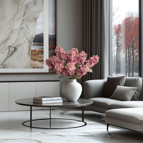 Ttranewsoo Burgundy Hydrangea Artificial Flowers,Fall Hydrangeas Artificial Flowers, Fake Fall Dried Hydrangea Decoration,Faux Silk Flower with Stems Winter Decor(Red Rose 24" 8pcs) Without Vase - color: Rose Red
