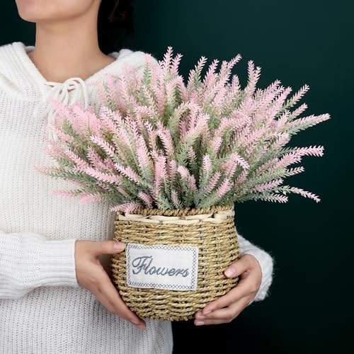15 Bundles Artificial Lavender Outdoor Flowers Fake Plastic Flower Outside UV Resistant for Home Kitchen Garden Patio Porch Wedding Window Box Centerpieces Indoor Outdoor Decor(Pink) - color: Pink