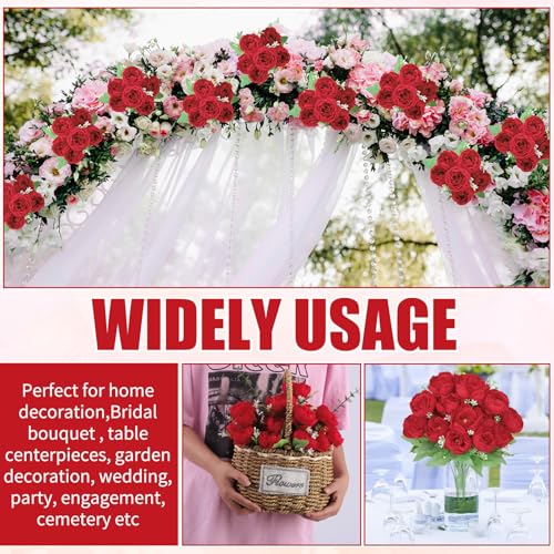 8 Pack Red Peonies Artificial Flowers, Fake Silk Hydrangea Bouquet for Bridal Wedding Home Table Decor Reusable Dining Opening Ceremony Birthday Arrangement Faux Floral - color: Red